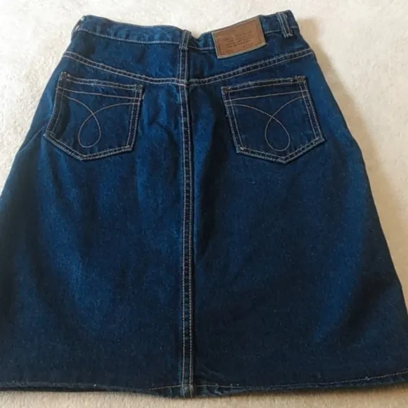 Calvin Klein Vintage 90's Y2K Classic Dark Wash Denim Pencil Skirt - Image 2