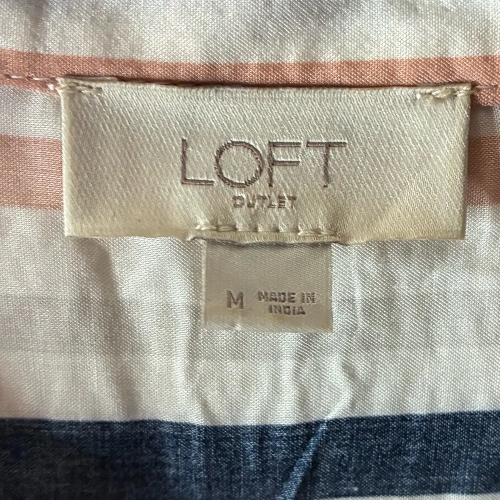 LOFT Striped Long Sleeve V- Neck Sailor Collar Top M - Image 6