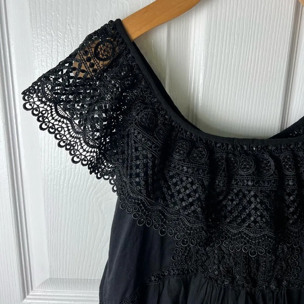 Charo Ruiz Ibiza Black Off Shoulder Lace Layered Asymmetric Vaiana Dress L Size L - Image 7