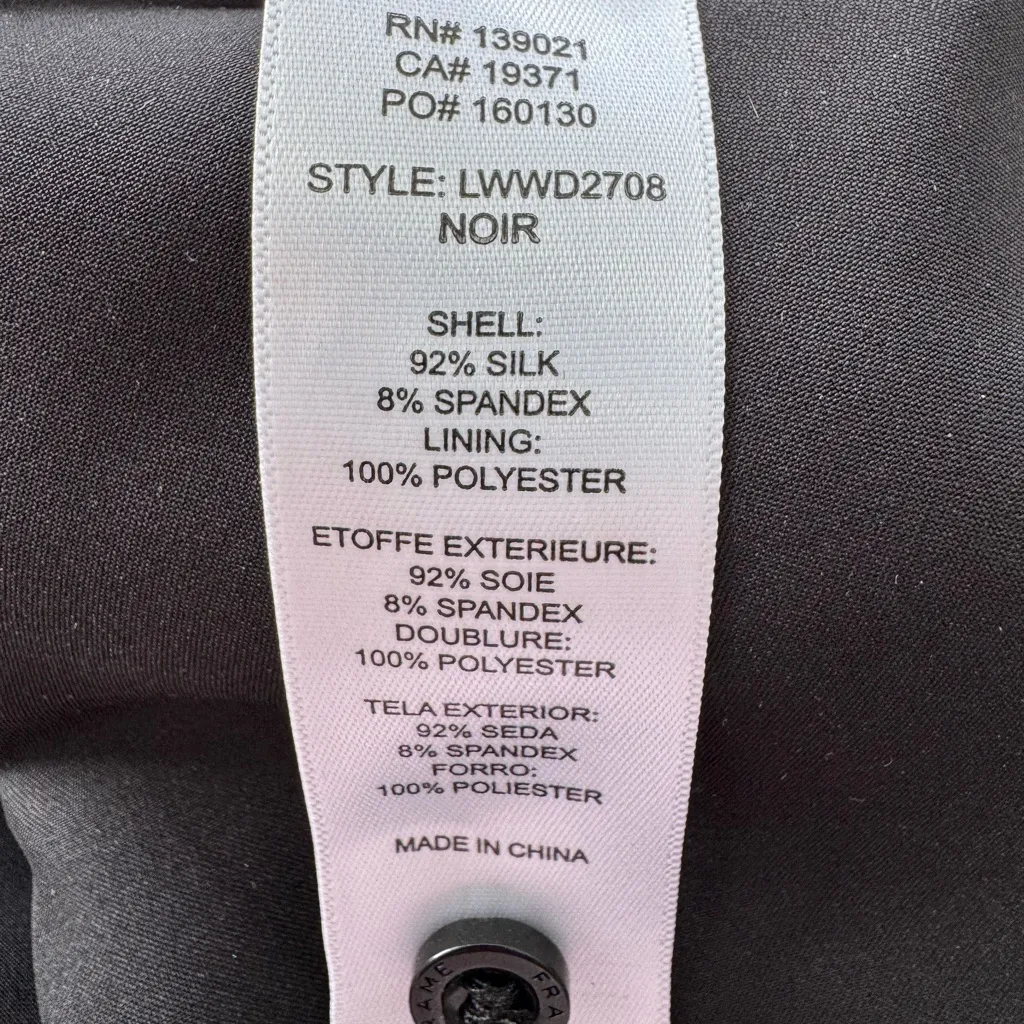 Frame Strong Shoulder Mini Dress in black stretch silk. sz M cocktail festive - Image 12