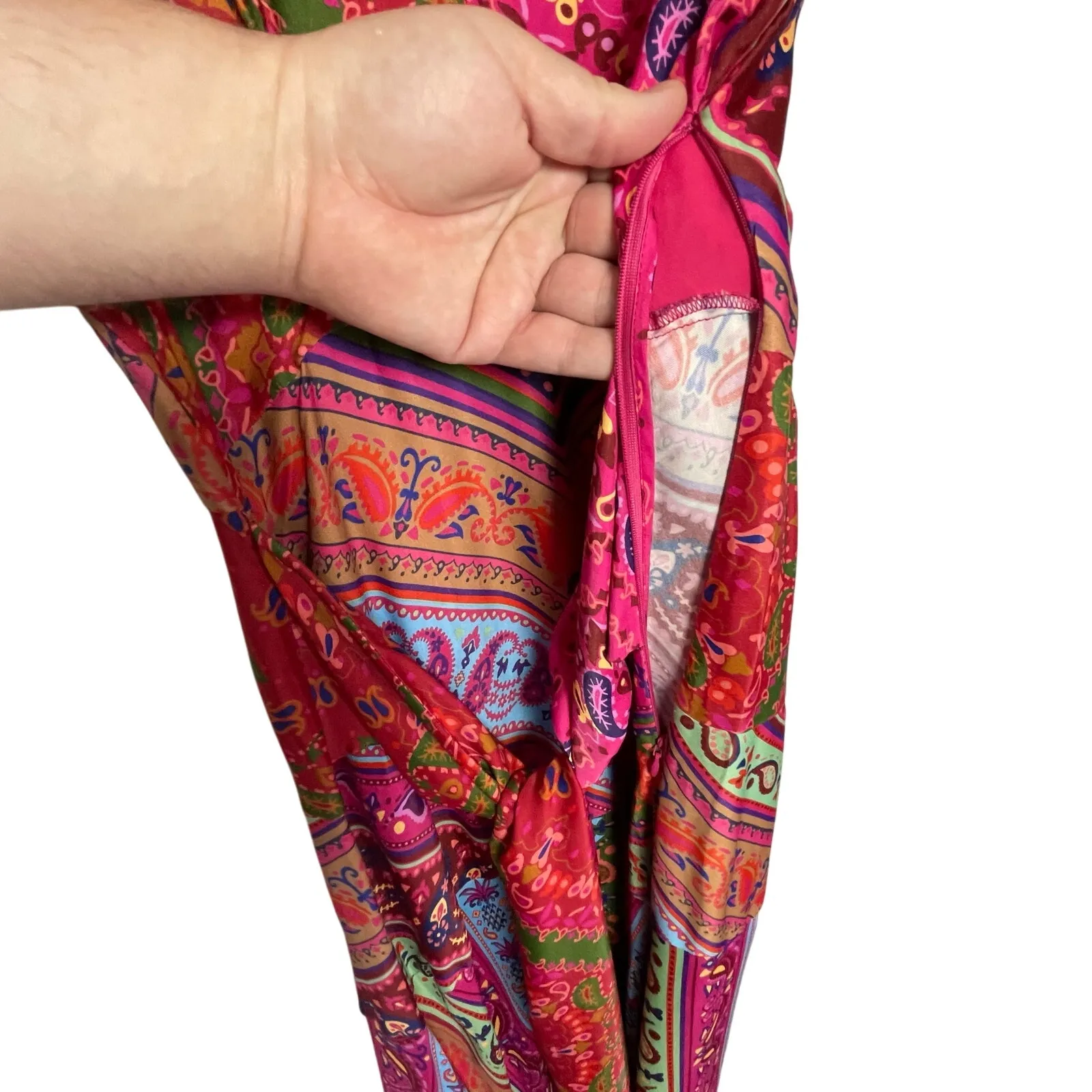 FARM RIO Women’s Pink Multi Bandanna Tie Waisted Midi Dress medium - Image 10