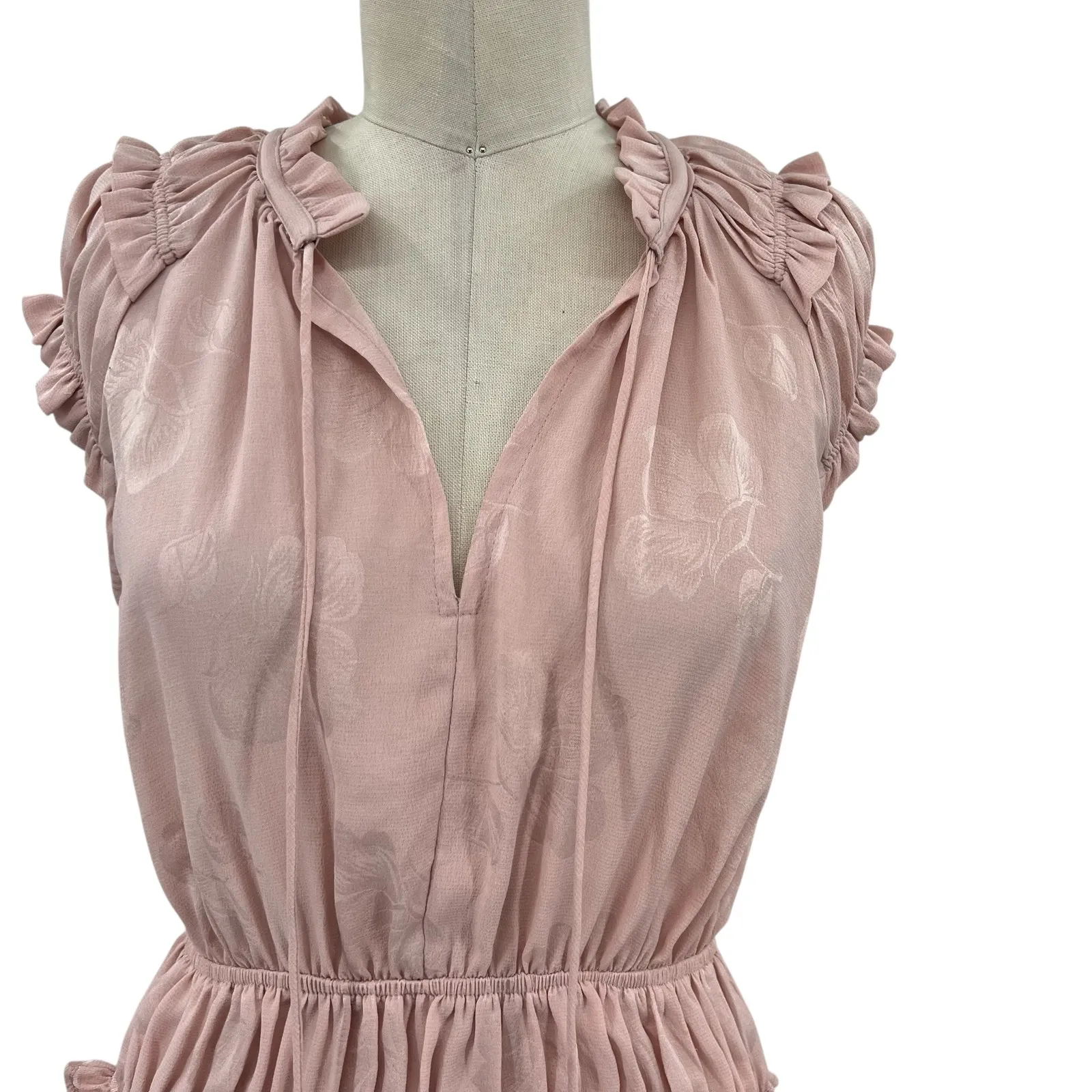 Current Air Rosette Dress Mid Length Smocked Waist‎ Floral Light Pink Size XS - Image 5