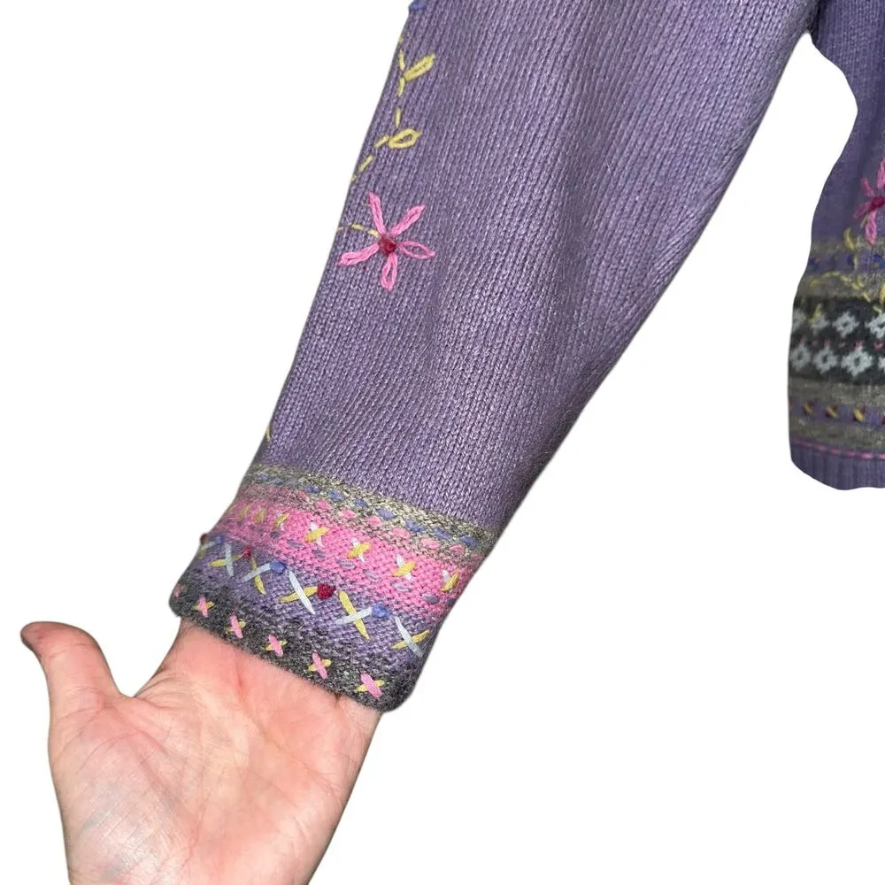 Koret Purple Quarter Zip Embroidered Patterned Mock Neck Sweater Size M - Image 2