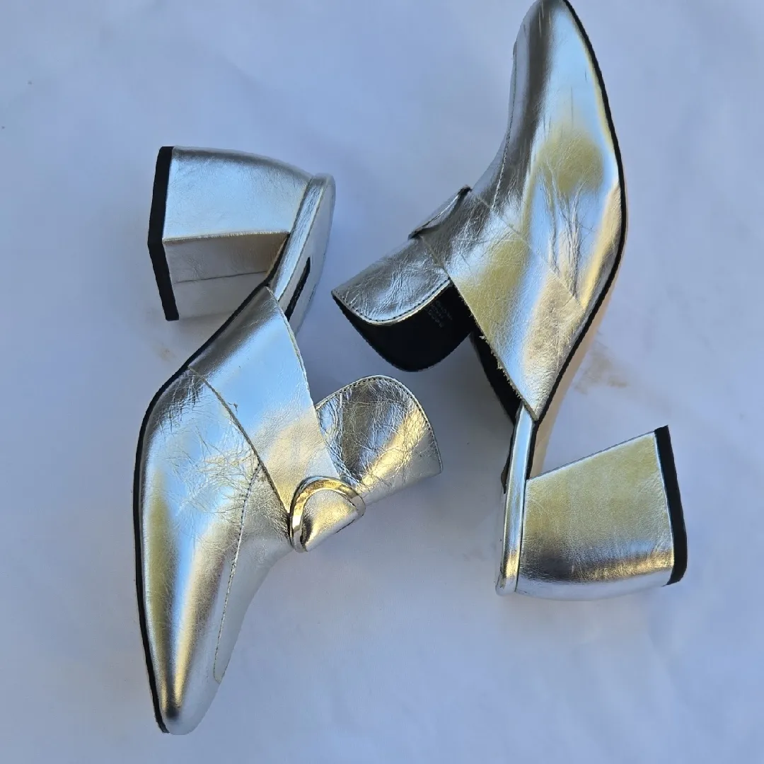 Mango Metallic Silver Mules - Image 5