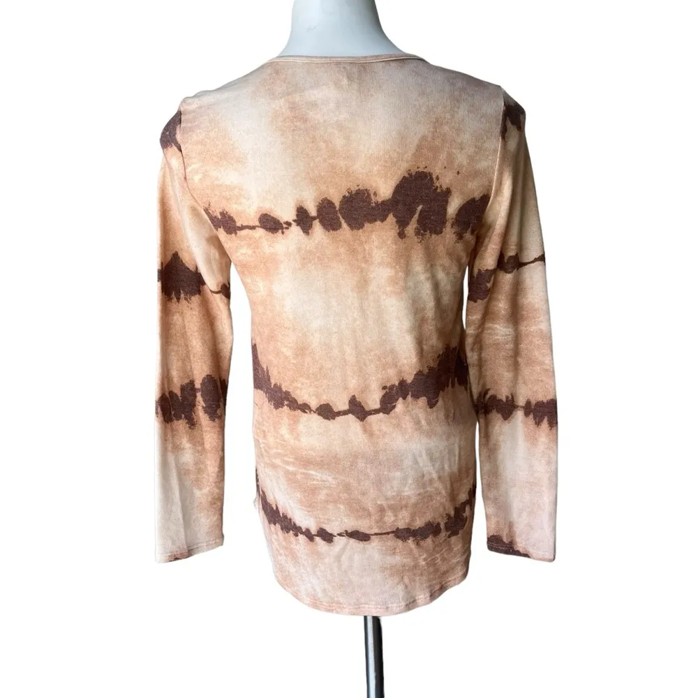 NWT, 7th Ray V-Neck Long Sleeve Sweater, Mocha Tie Dye, Sz S - Image 4