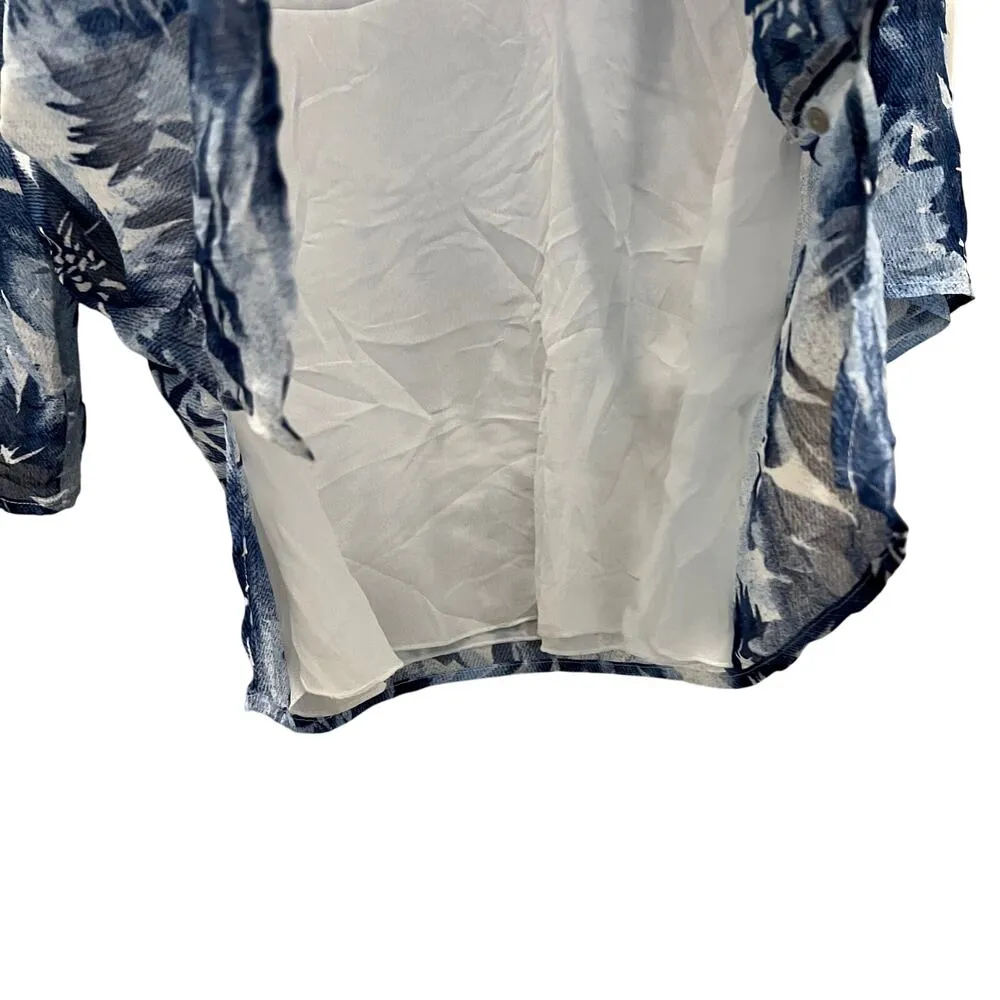 ALFRED DUNNER Floral V Neck Top Sz 14 Petite Blue White Lined Beaded 3/4 Sleeve - Image 4