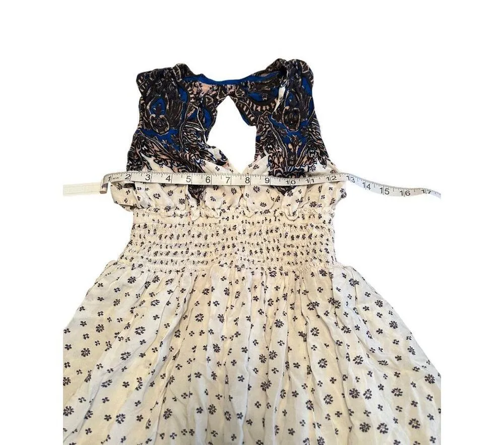 Free People V-Neck Floral Print Dress Smocked Waist & Open Back SZ XS Boho Chic - Image 11
