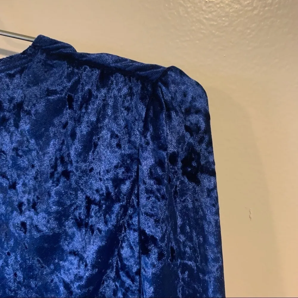 NWT ASOS Blue Velvet Balloon Long Sleeve Bodycon V-Neck Mini Dress Size 4 - Image 11