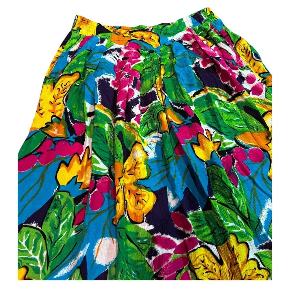 Vintage Retro tropical colourful midi skirt elastic waist & pockets size medium Green - Image 14