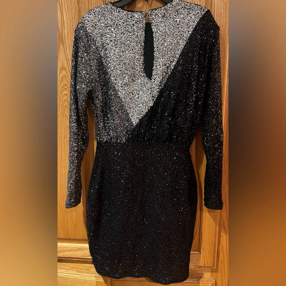 Express Color Block Sequin Strong Shoulder Long Sleeve Mini Cocktail Dress Sz XS - Image 14