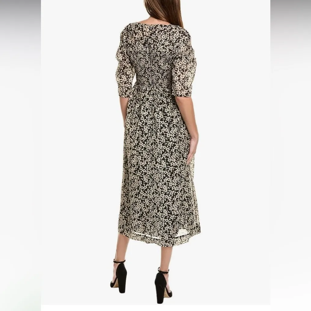 ***Rebecca Taylor Osaka Silk Blend Cream Floral Ruched Puff Sleeve Midi Dress - Image 12