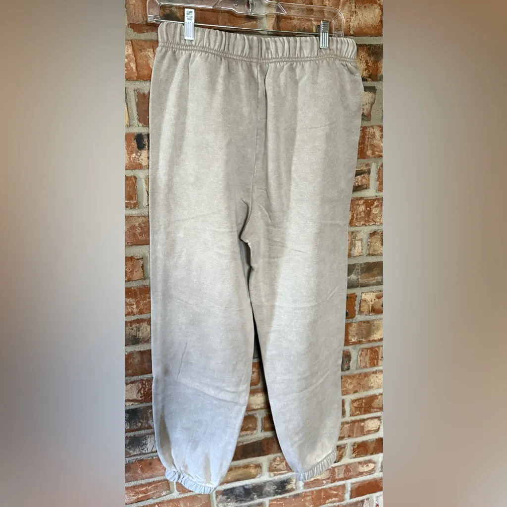 Zenana ash mocha fleece lined acid wash Jogger Pants Tan Size L - Image 4