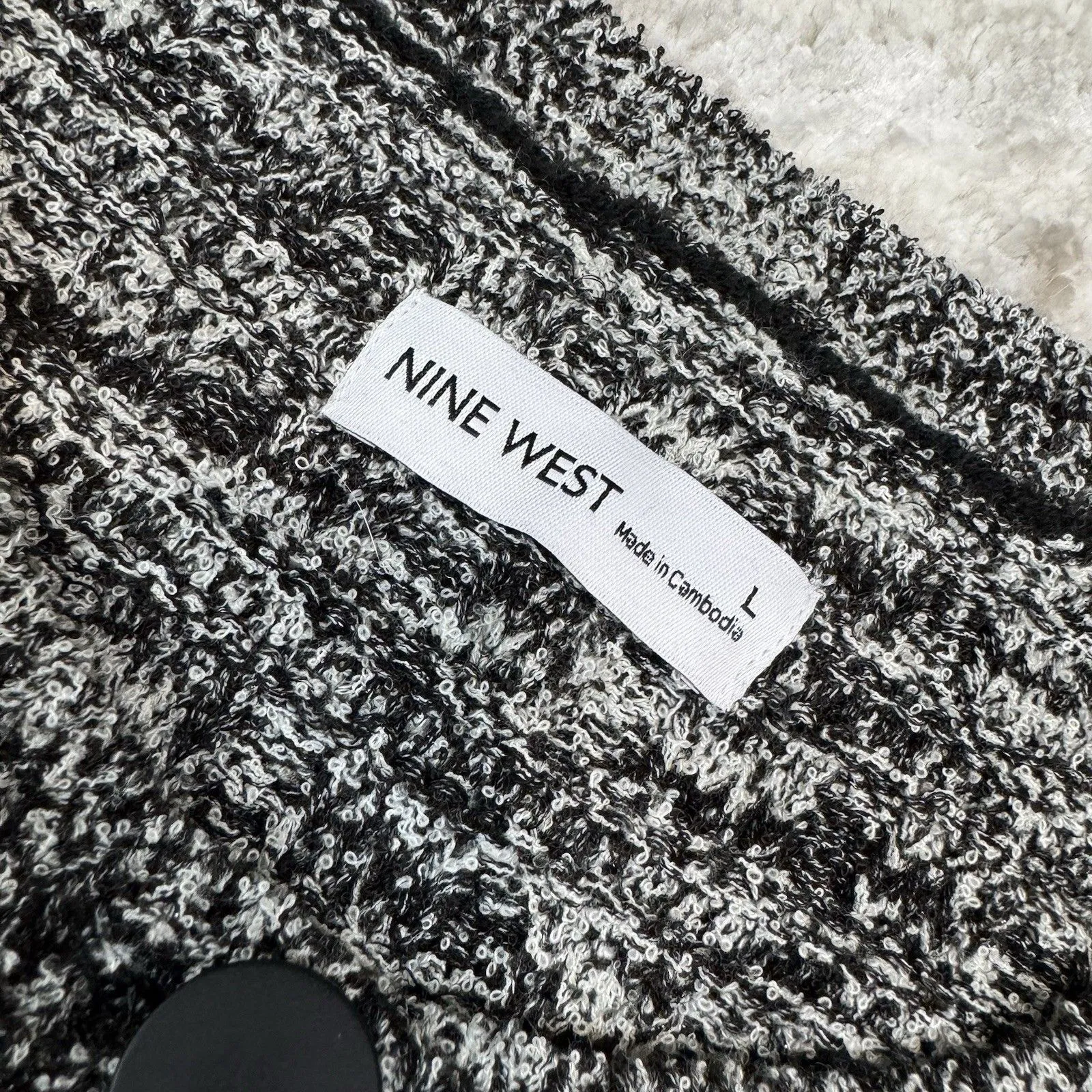 New Nine West Cardigan Sweater Size L Women's Gray Black Knit Buttons Pockets - Image 12