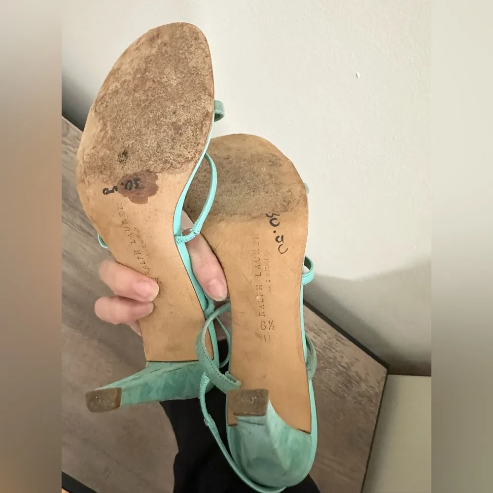 Ralph Lauren heels STRAPPY size 6.5 blue leather wedding guest event party - Image 5