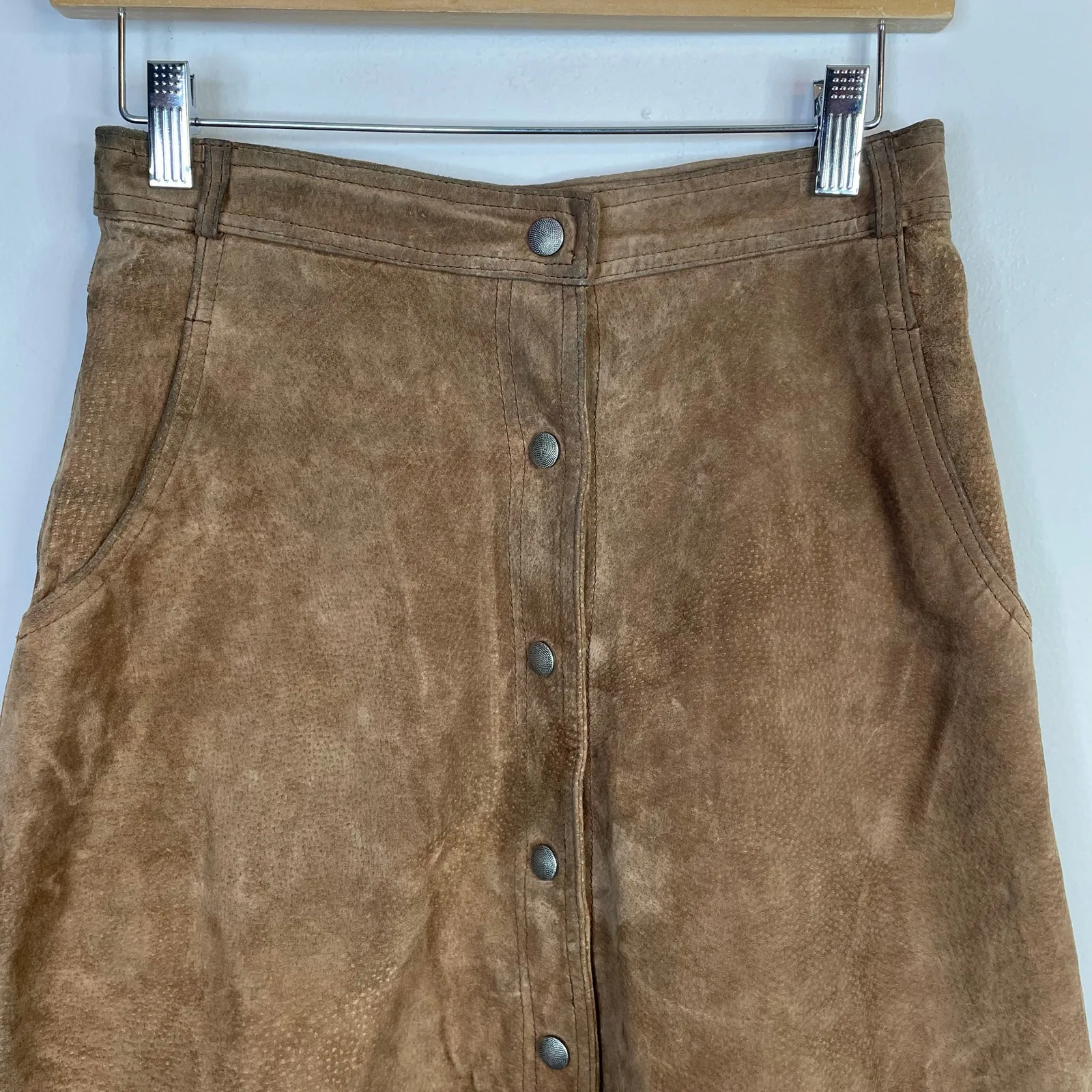 Vintage Tanner Brown Tan Suede Leather Midi A - Image 2