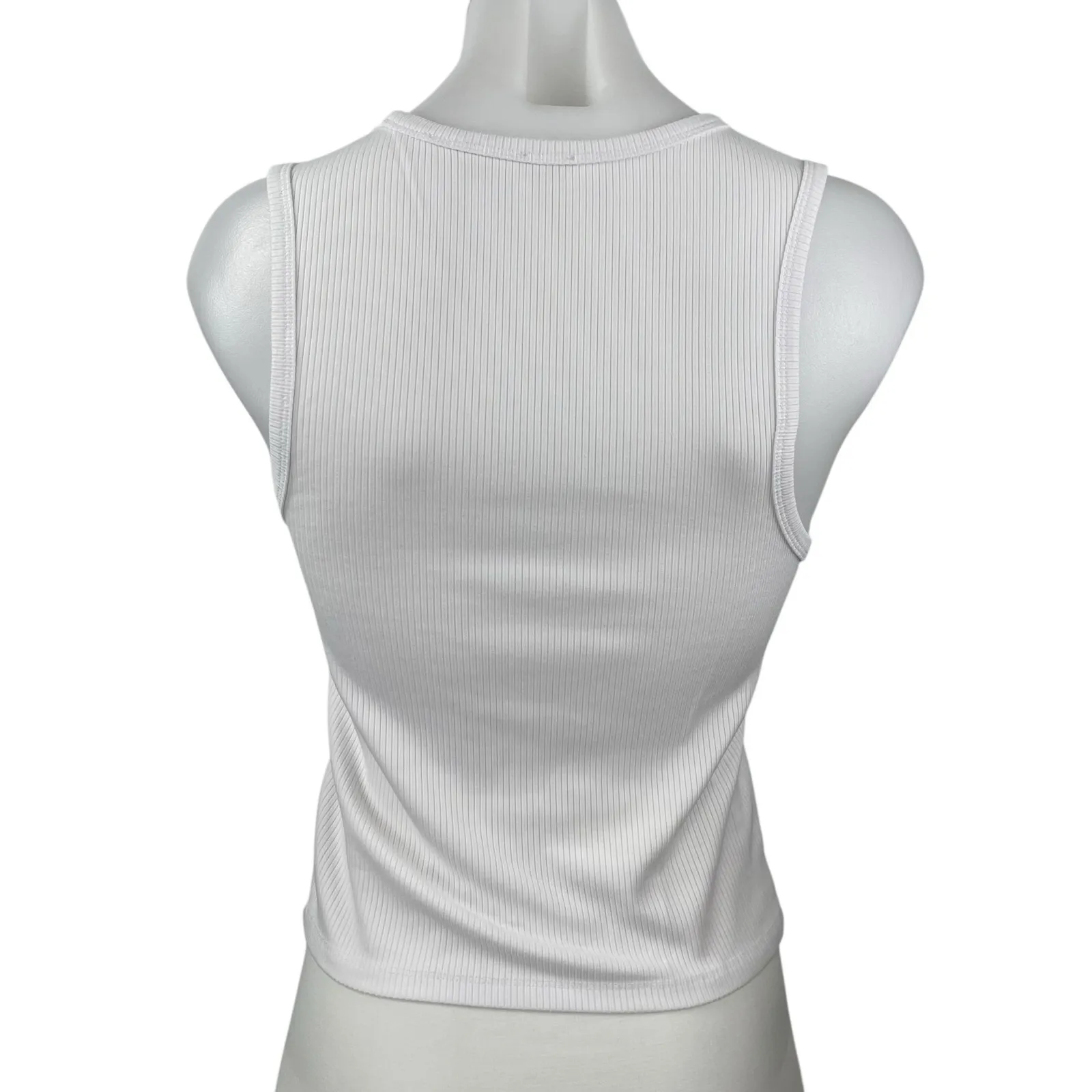 Aritzia Wilfred White Ribbed Knit High Neck Sleeveless Basic Tank Top Size L - Image 2