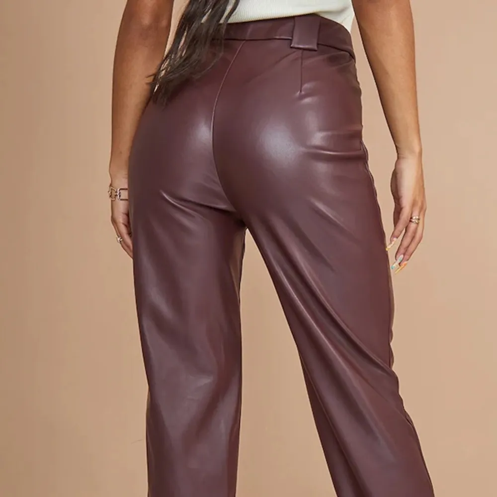 Dark Chocolate Faux Leather Dart Pocket Straight Leg Pants - Image 3