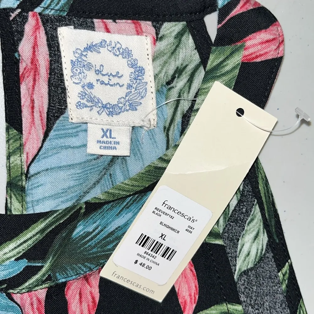 Blue Rain NWT XL Tropical Floral Print High Neckline Shorts Romper w/ Tie Belt - Image 3