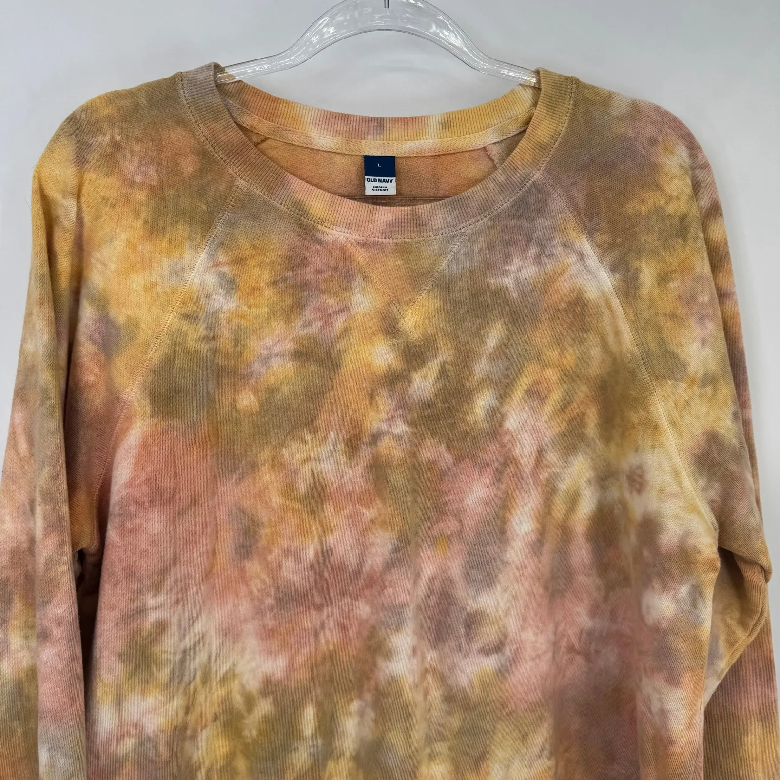 Old Navy Tie Dye Crewneck Sweatshirt Womans Large Orange Pink Cotton Polyester - Image 2