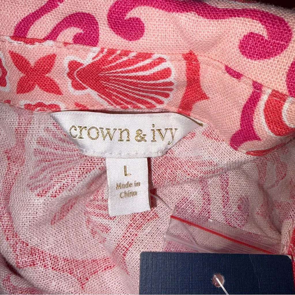 Crown & Ivy pink shells tired shirt dress Large NWT - Image 7