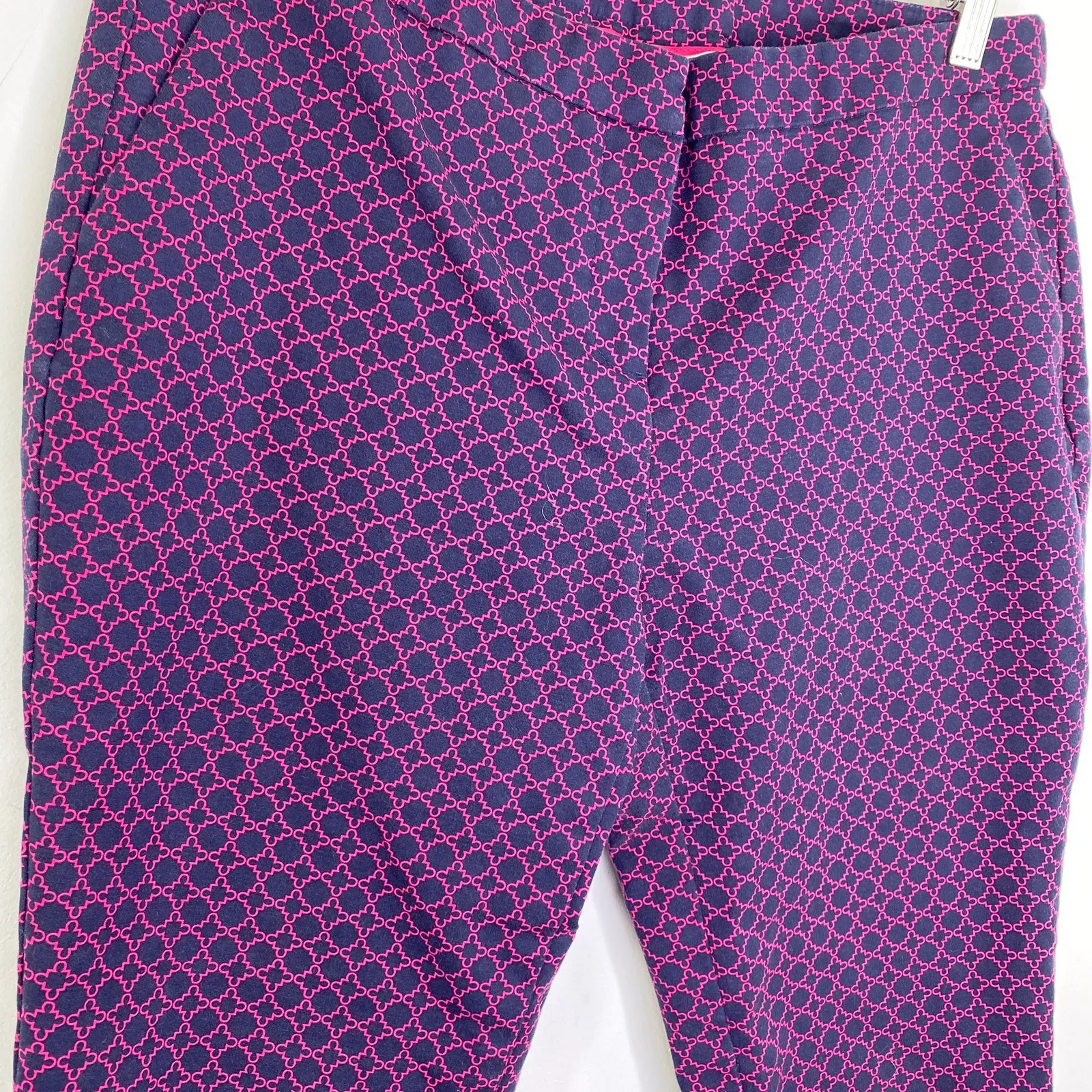 Kenar Navy Blue Pink Printed Cropped Stretch Slim Leg Pants Women's Size 10 - Image 3