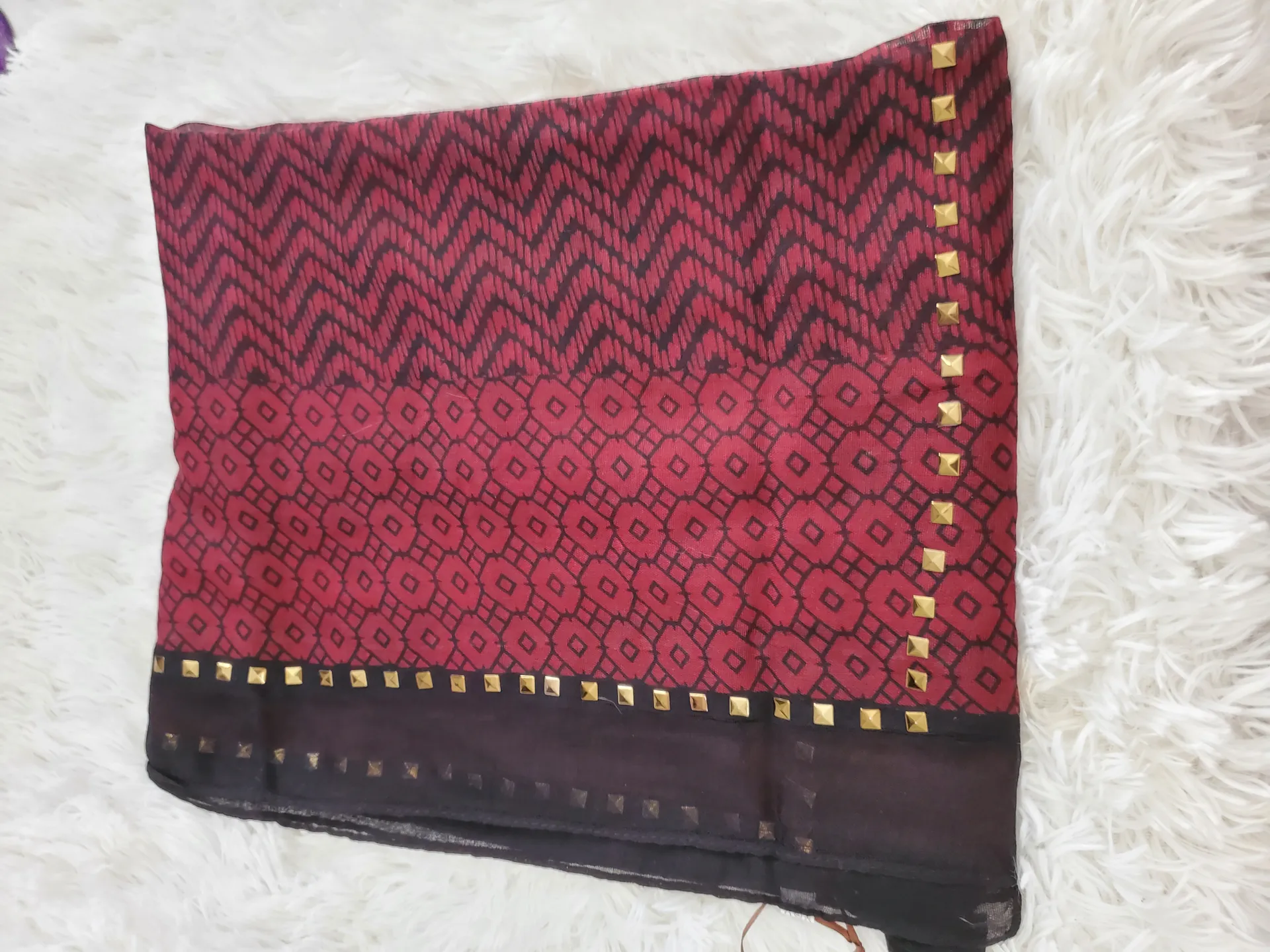 Women's Maroon Black and Gold Sequence Fashion Scarf Multiple Size One Size - Image 3