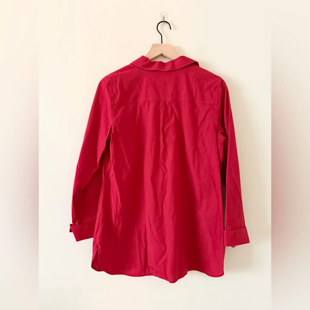 Talbots Quarter Button Front Shirt with Rhinestone Buttons in Red Size 10 - Image 3