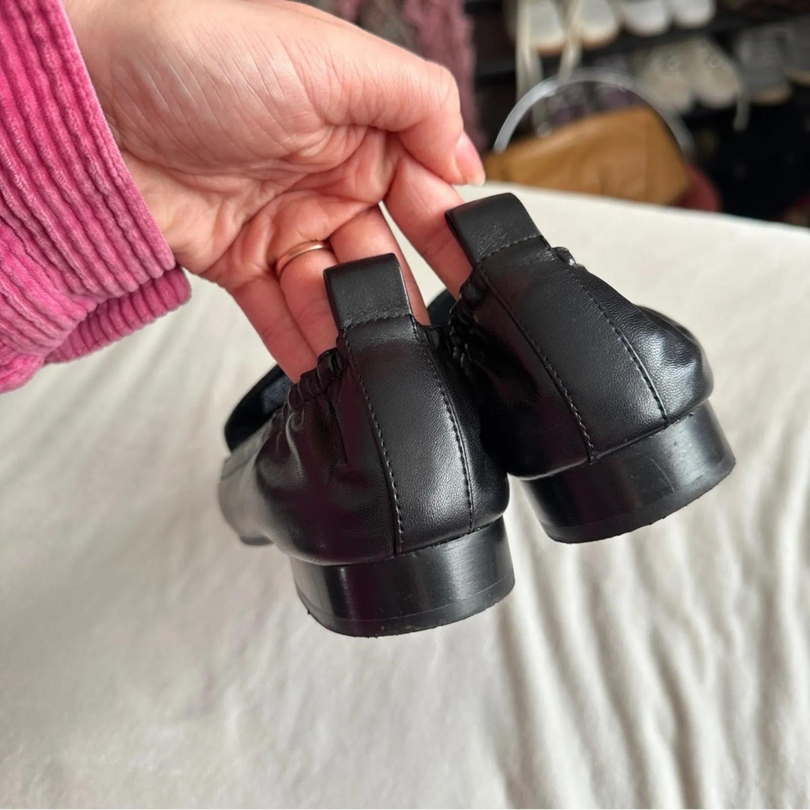 Tory Burch Kira Black Nappa Leather Women's Loafers Stretch Heel Gold Hardware - Image 5