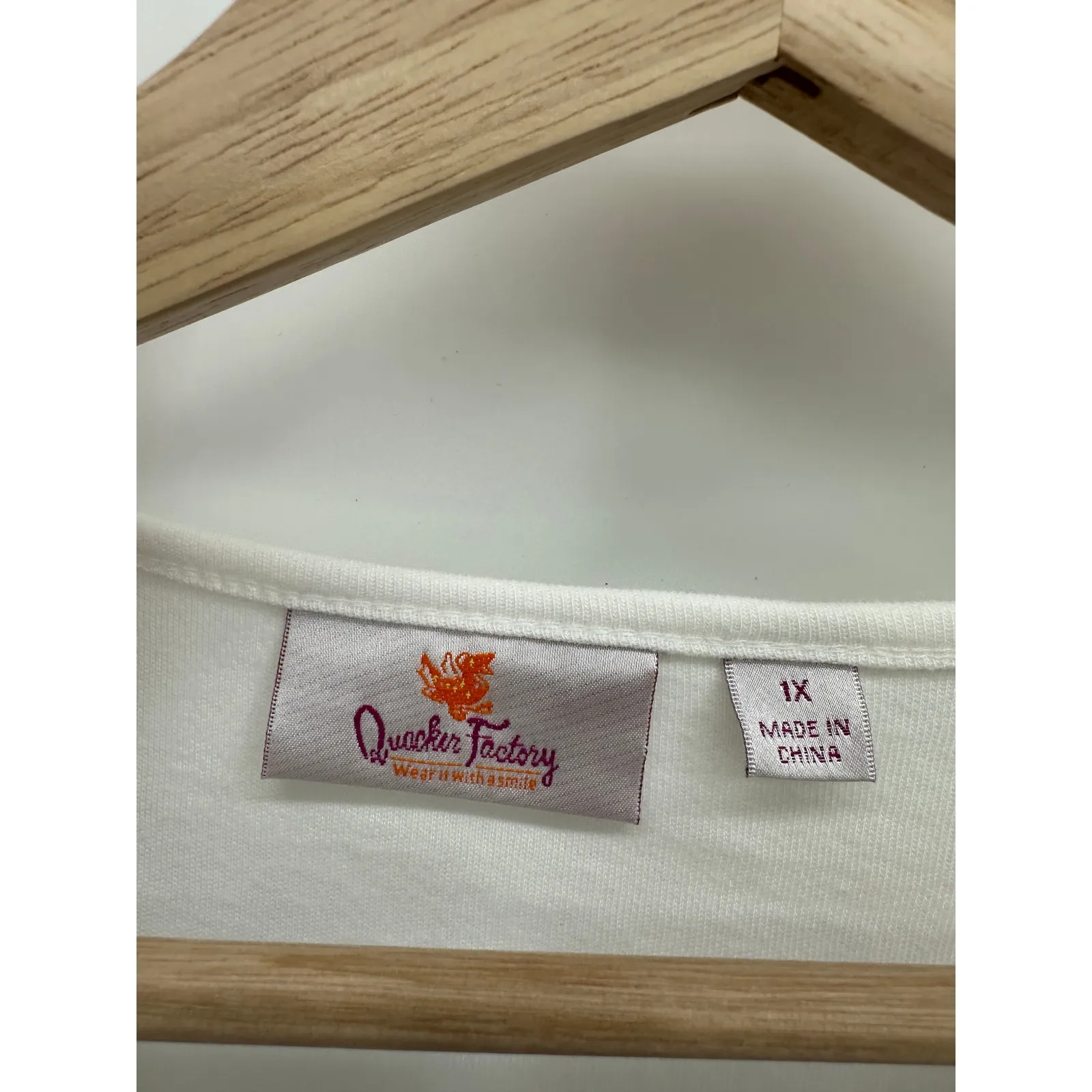 Quaker Factory Women Tunic 1X Cotton White Rhinestones 3/4 Sleeve Stretch Sequin - Image 6