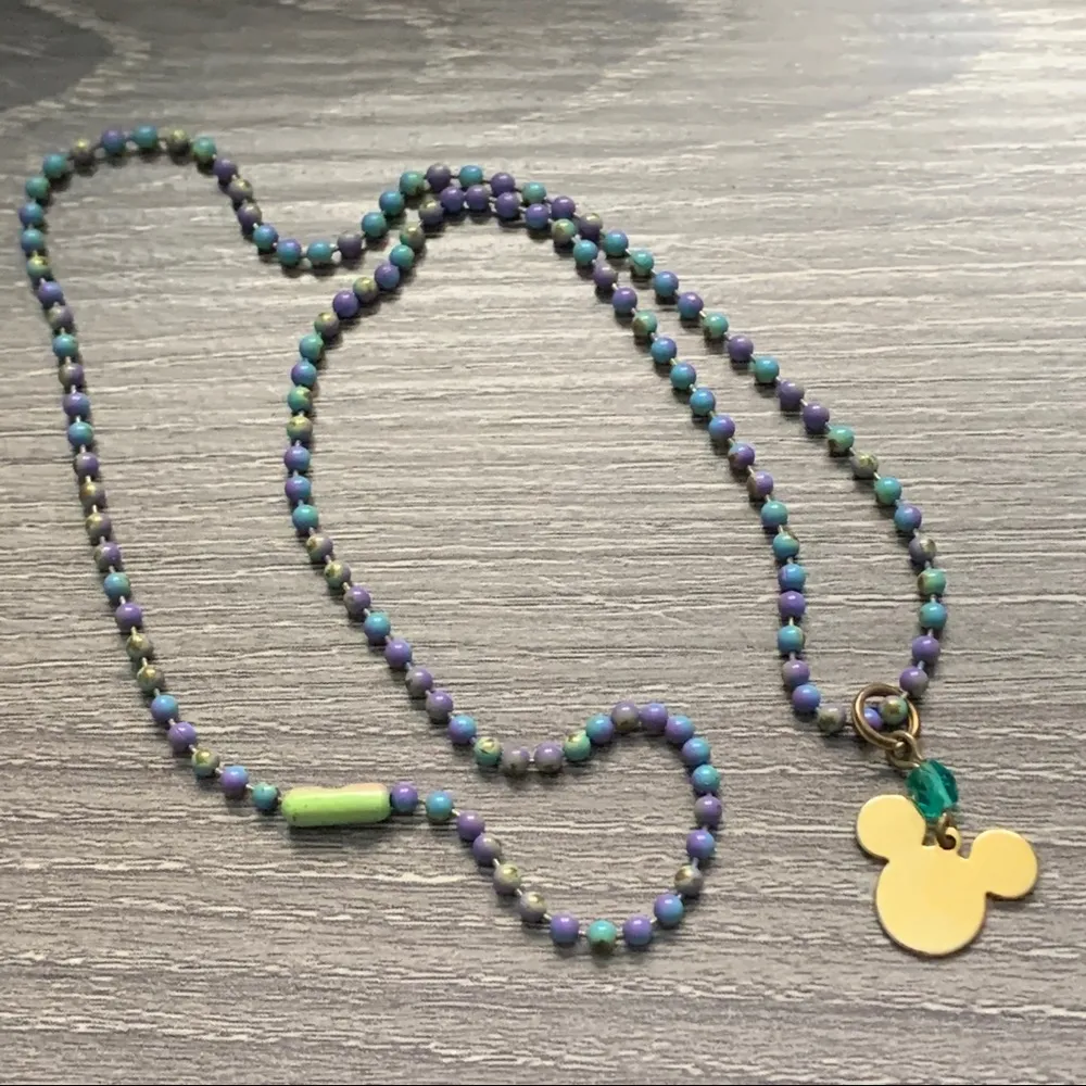 Vintage 90’s Tie Dye Ball Chain Mickey Necklace Gold Purple Rainbow - Image 6