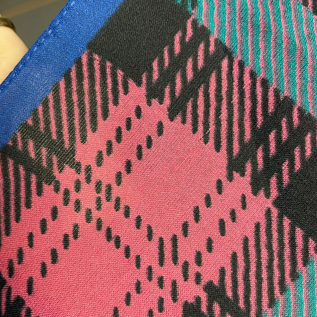 Vintage Plaid Scarf Rectangular Long Blue Pink Teal Black 12" x 53" Classic - Image 5