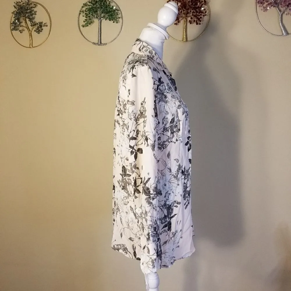 Womens Banana Republic Classic Fit Pink Gray Floral Long Sleeve Button Down XS - Image 4