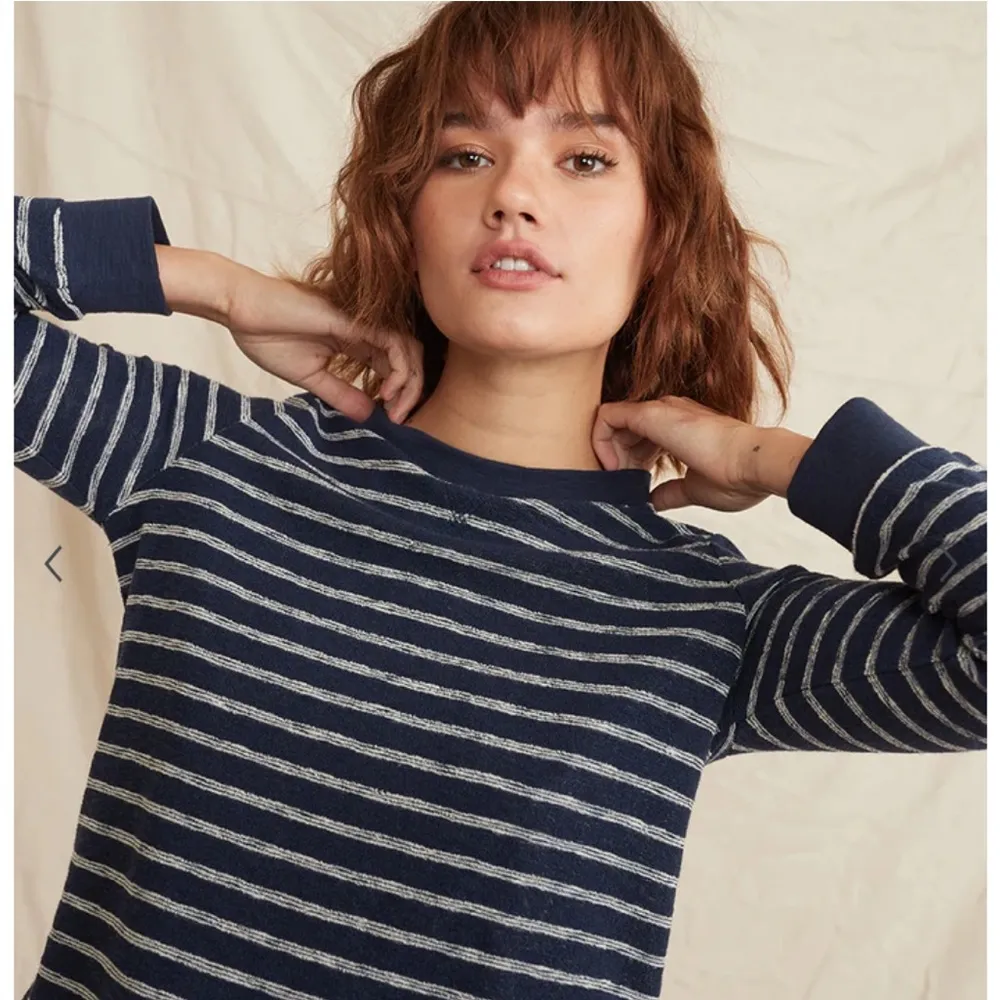 Marine Layer • Navy White Stripe Britton Saddle Crew Neck Top - Image 2