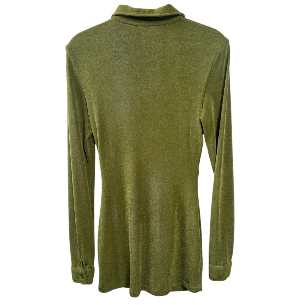 With Jean Andy Mini Dress Long Sleeve Button Ruched in Green X-Small Gently Used - Image 6