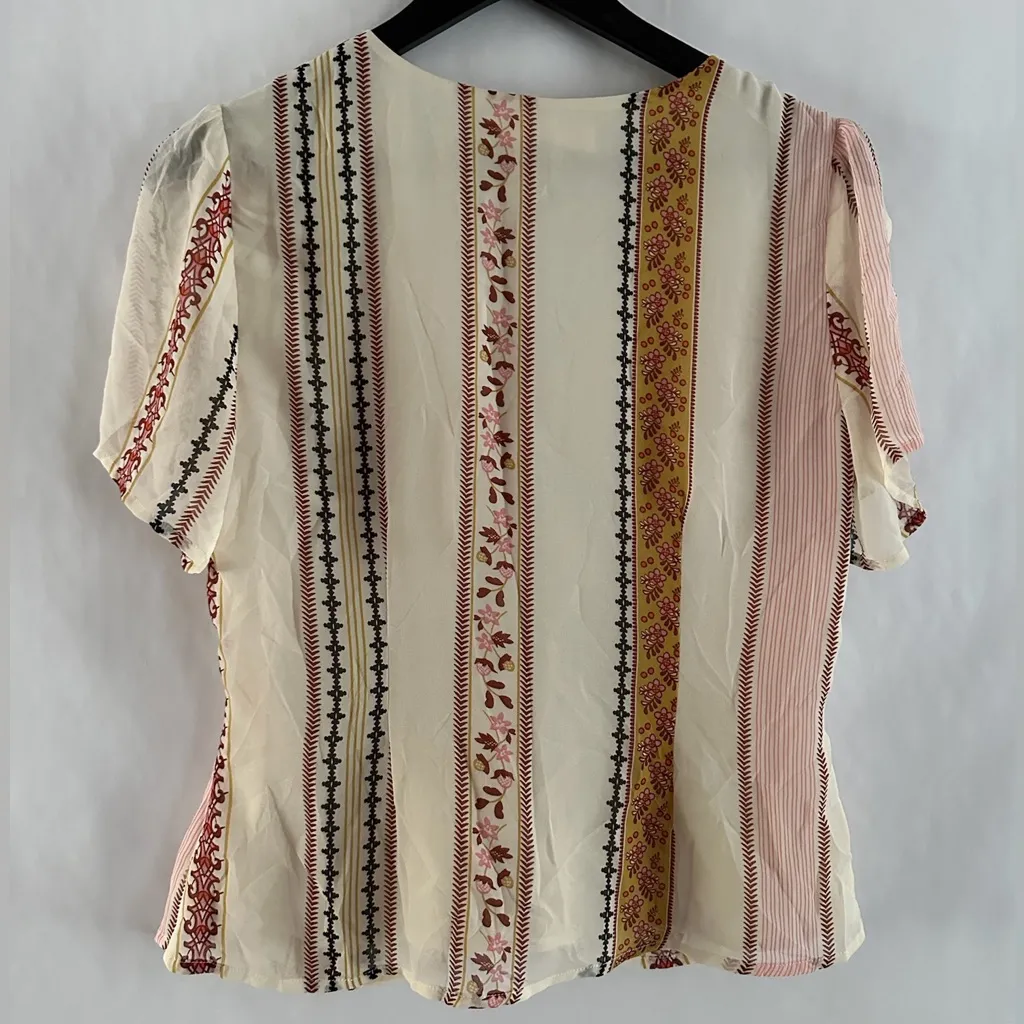 ASTR The Label Cream Boho Pattern Tie Front Cold Shoulder Blouse Size Medium - Image 2