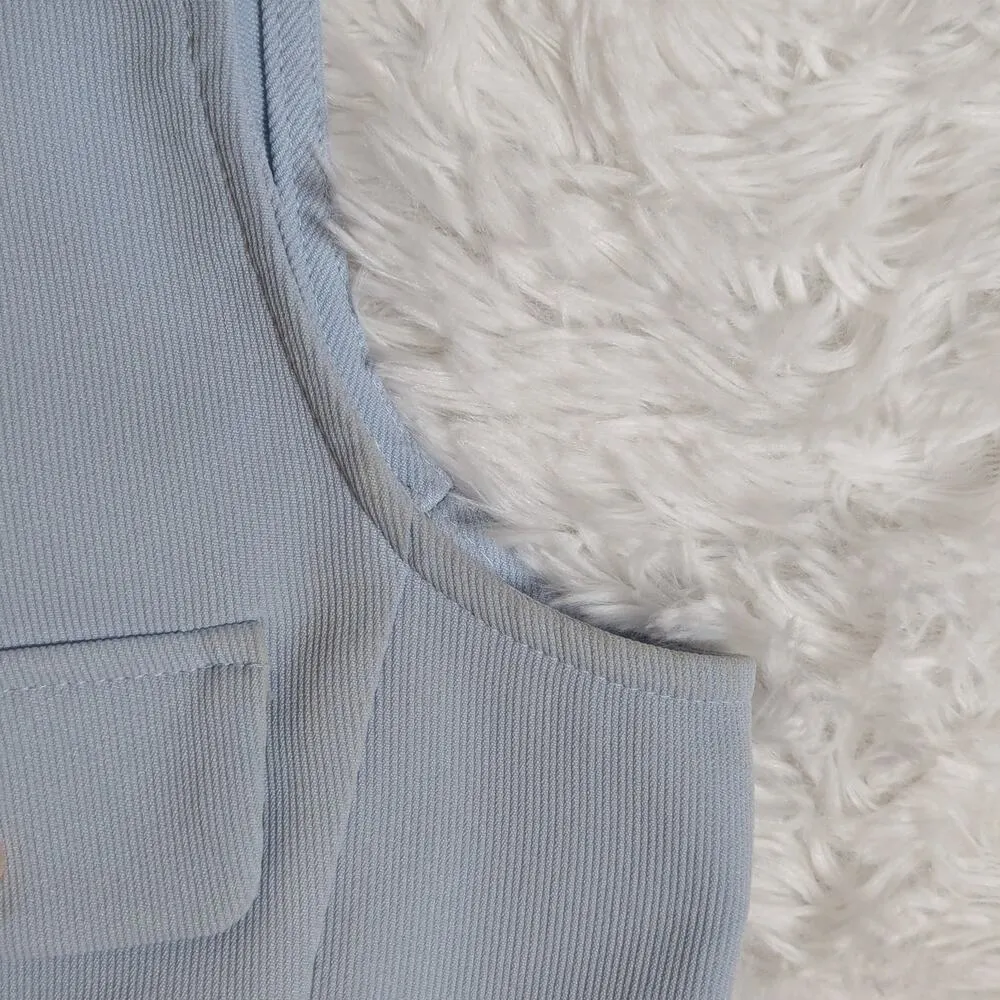 90s Mystic Collared Button Front Vest Peplum Waist Light Blue Size Large - Image 7