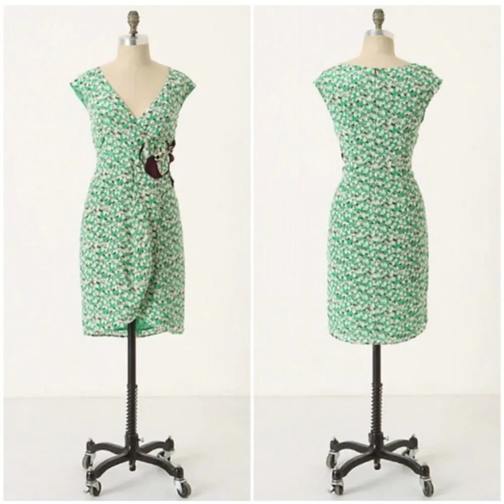 Anthropologie Moulinette Soeurs Green Silk Floral Undercurrents Tulip Dress Sz 2 - Image 2