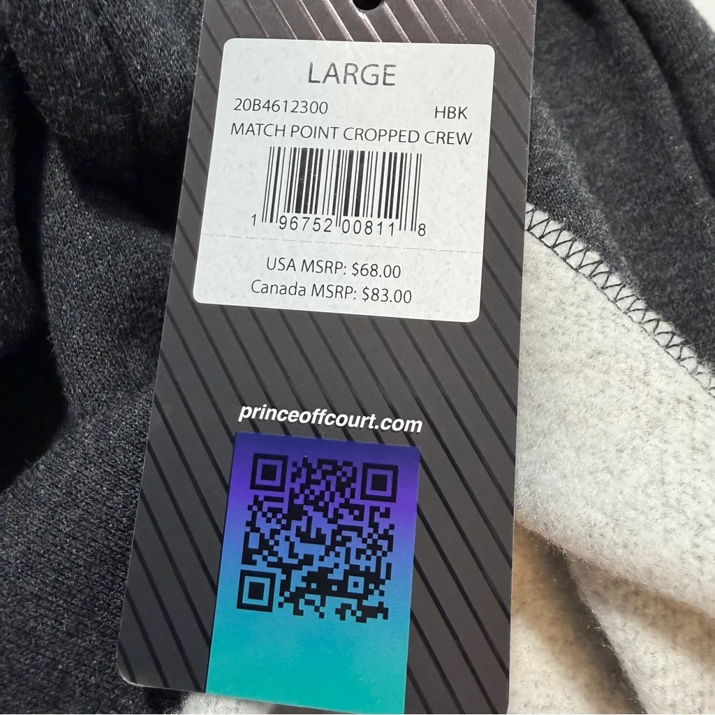 Prince sports match point cropped crew sweatshirt sz US L NWT pickleball Tennis Black Size L - Image 8