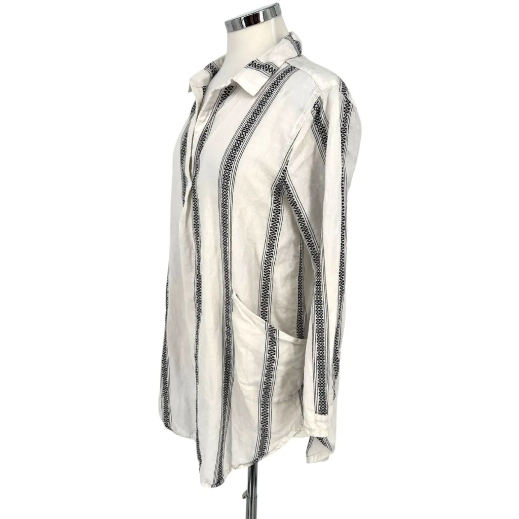 Dylan  Striped Tunic Top Beach Cover-up White Black Size Medium - Image 4