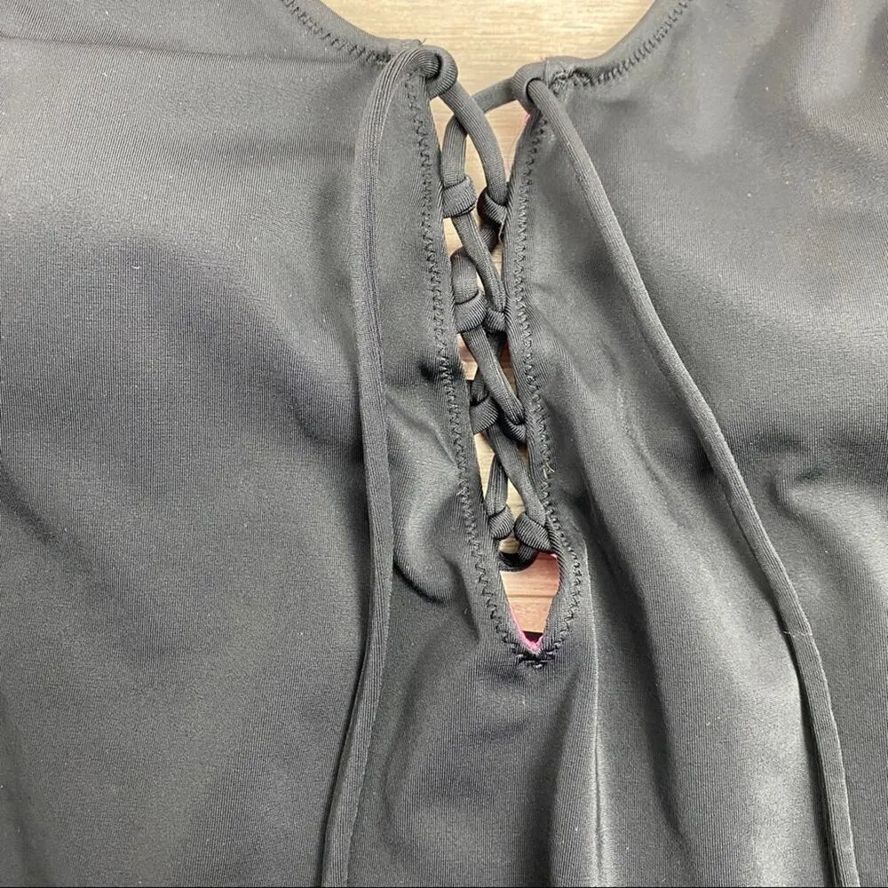 Pink Victoria’s Secret Black Tie Front One Piece Swimsuit Sz.S - Image 5