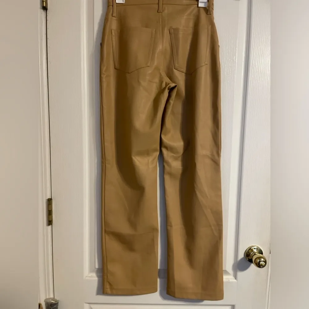Hollister Camel Faux Leather Vegan Pants Size 26 Wide Leg Night Out Moto Biker - Image 2