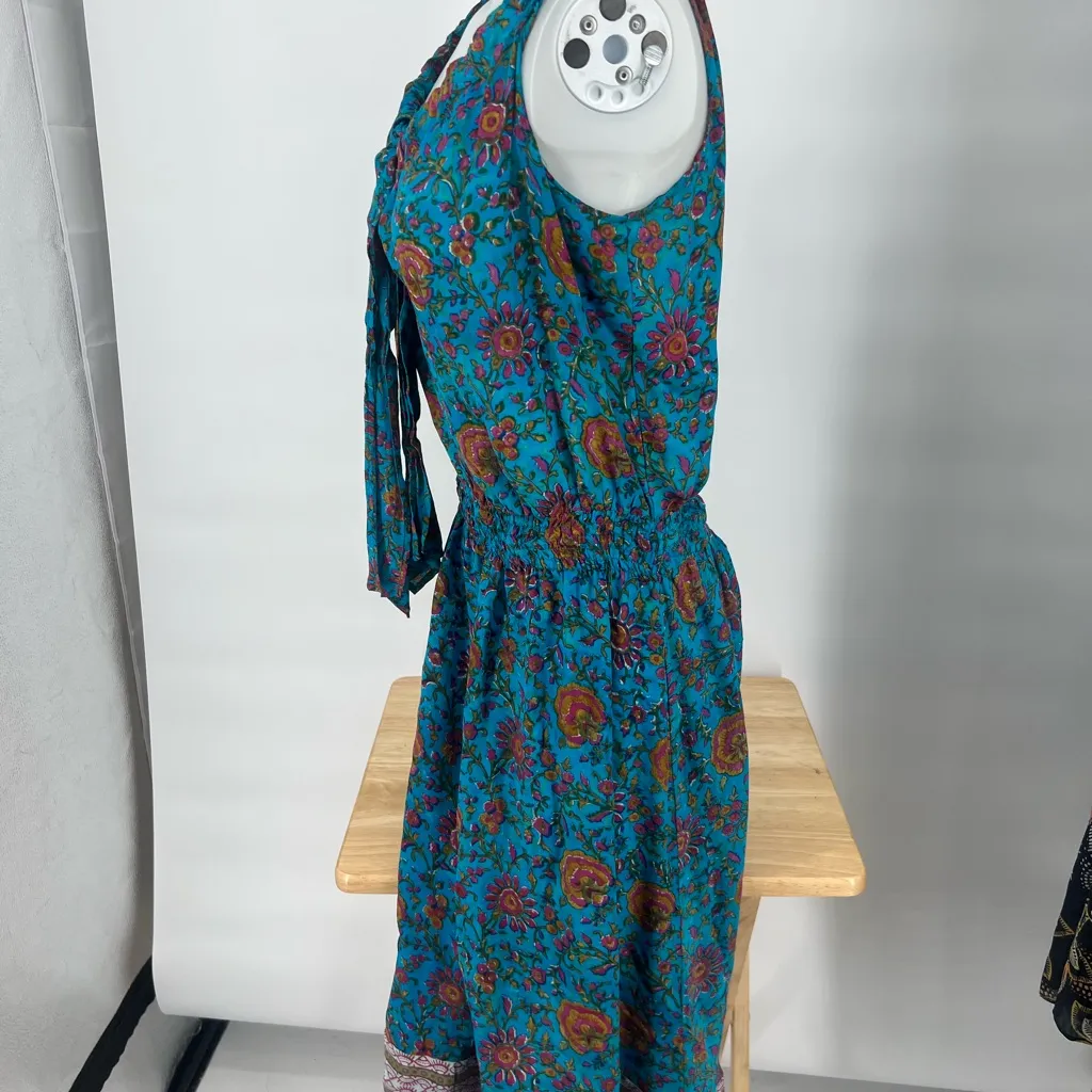 Floral Patterned Fabric silk dress Blue Size 2X - Image 8