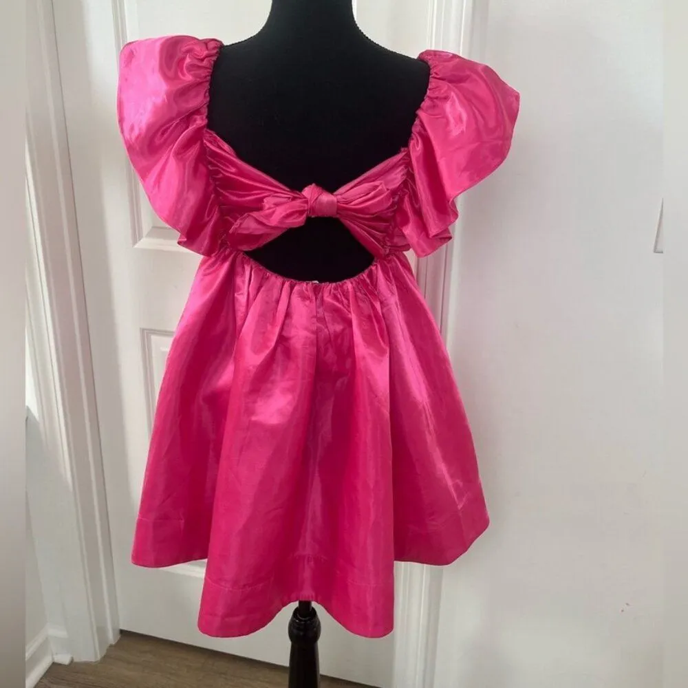 MABLE Babydoll Mini Dress Pink Ruffle Sleeve Bow Sz S - Image 7