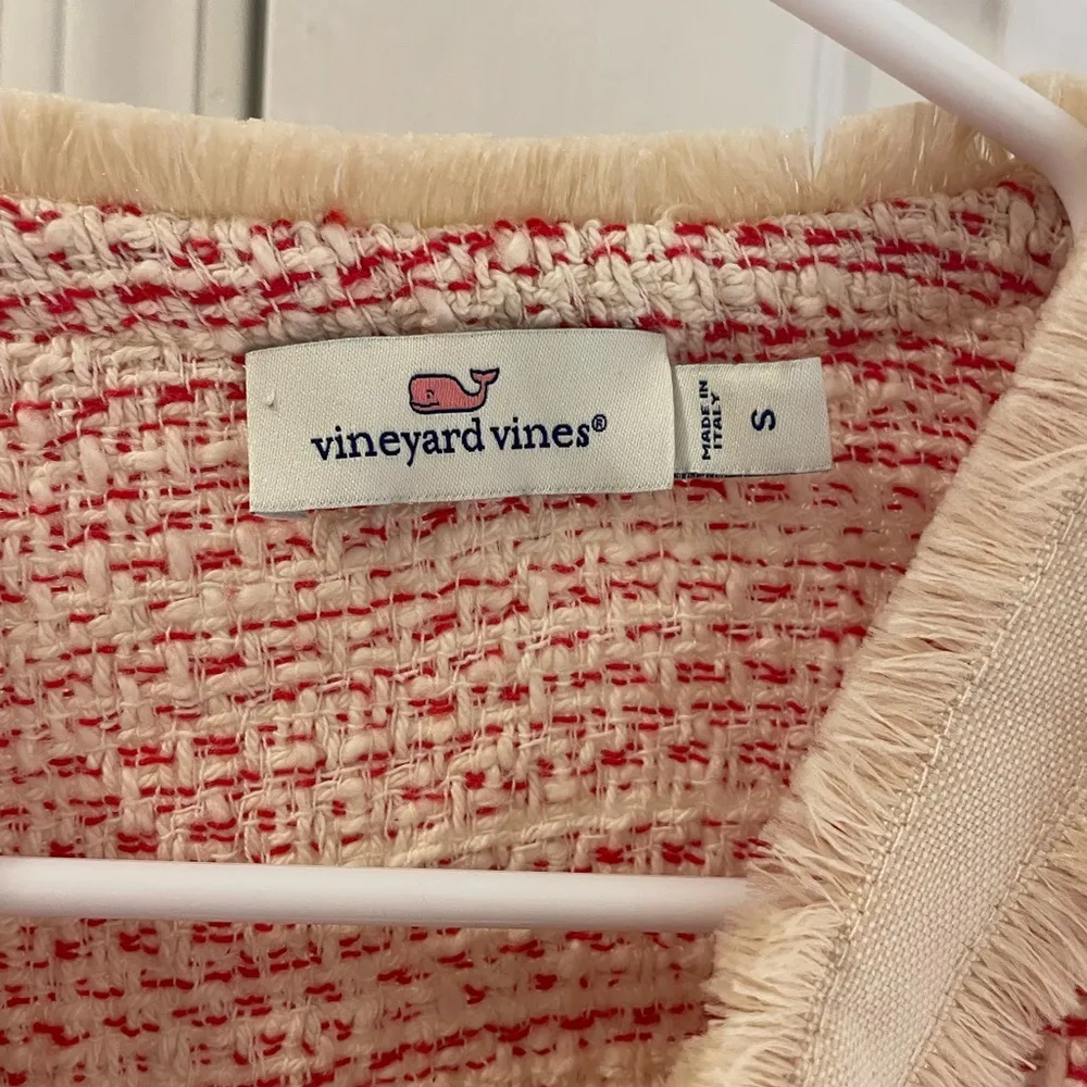 Vineyard Vines Women's Cream and Pink Tweed Textured Jacket - Image 3