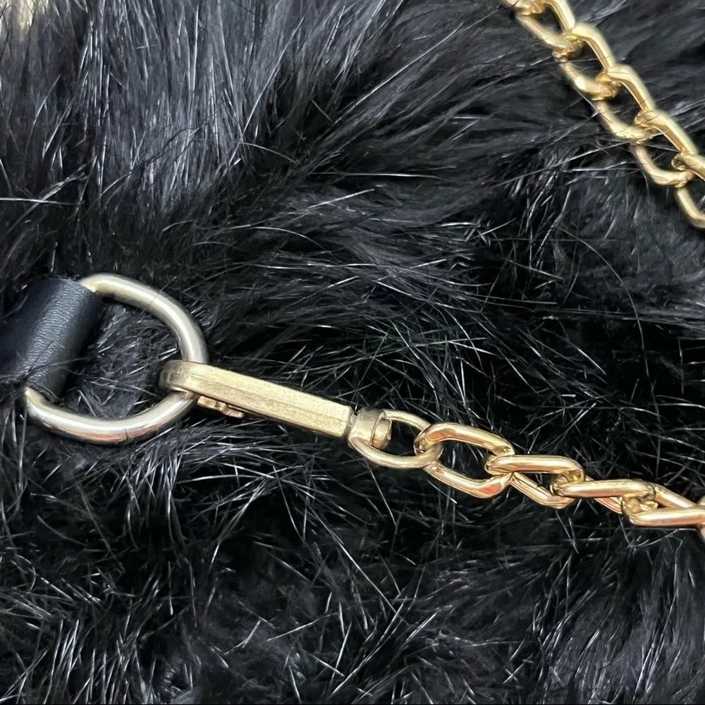 Black Faux Fur Chain Strap Purse Black - Image 3