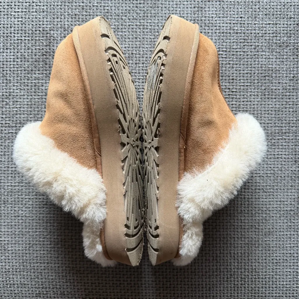 UGG Disquette Suede Slippers Chestnut Sz 9 Sheepskin Fur Lined Cozy House Shoes - Image 7