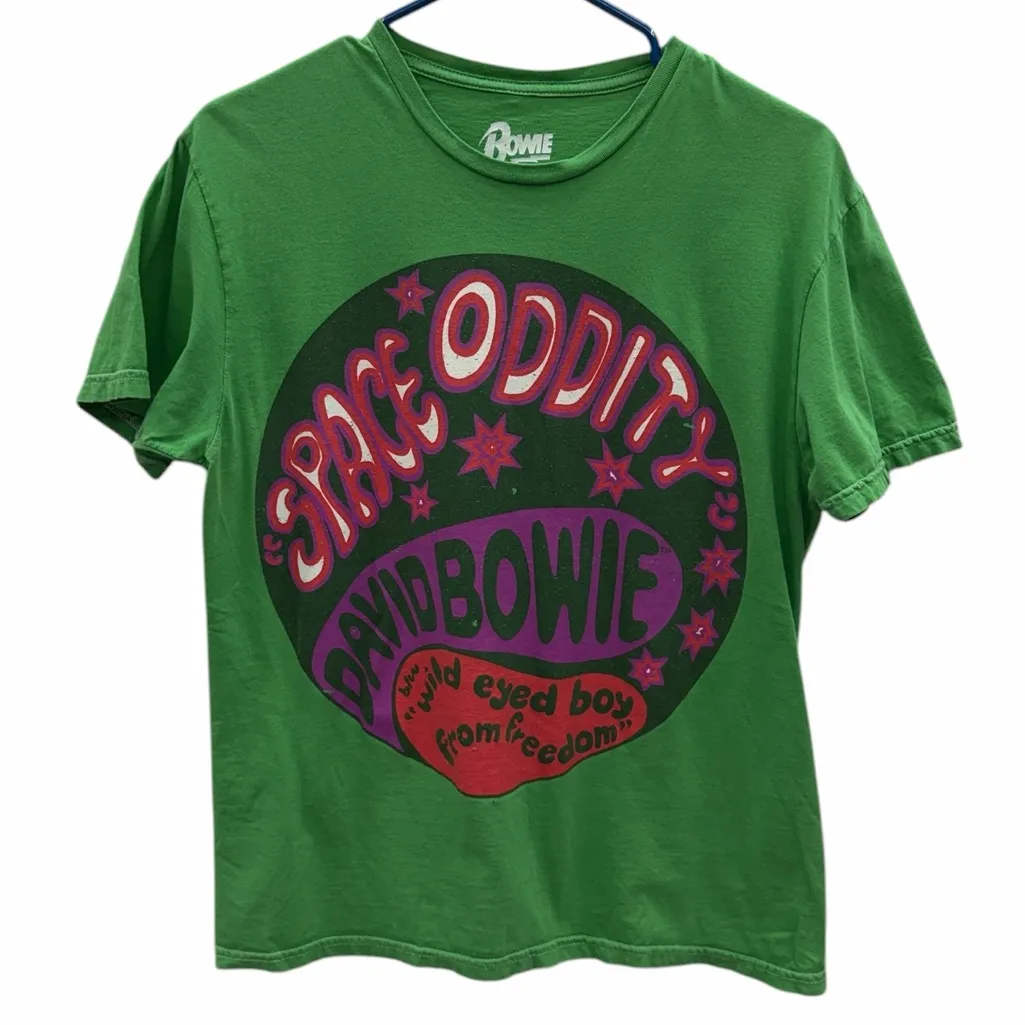David Bowie Space Oddity Wild Eyed Boy From Freedom Graphic Tee Medium Green - Image 9