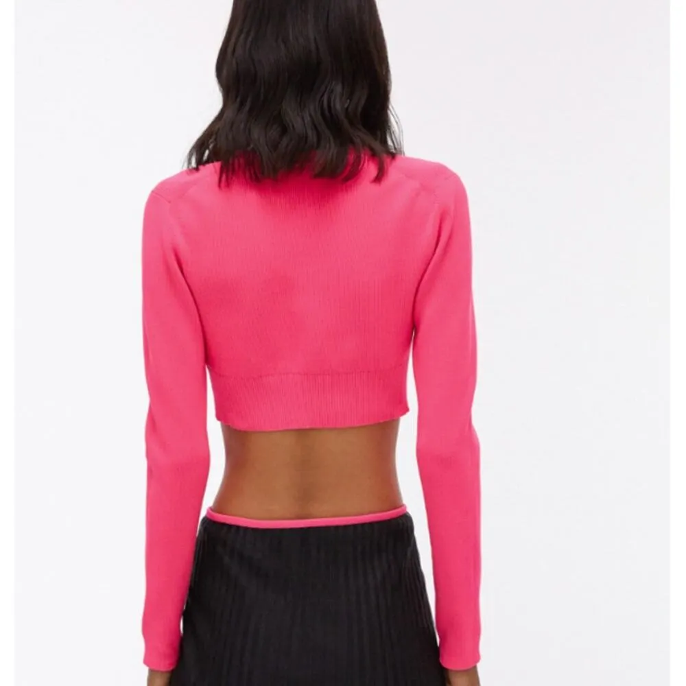 Helmut Lang Essential Crop Button Front Cardigan Sweater Neon Pink-S - Image 5