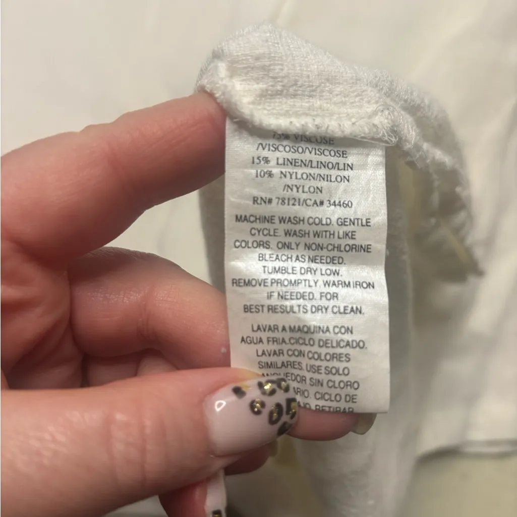Eileen Fisher Size Medium White Linen Blend Button Shirt Short Lagenlook Beach - Image 5