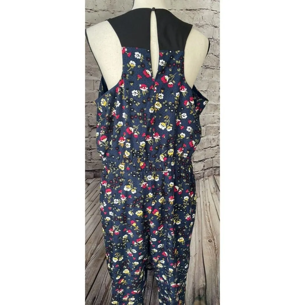 Chelsea 28 Floral Print Cross Front Racerback Drawstring Waist Jumpsuit‎ Romper - Image 2